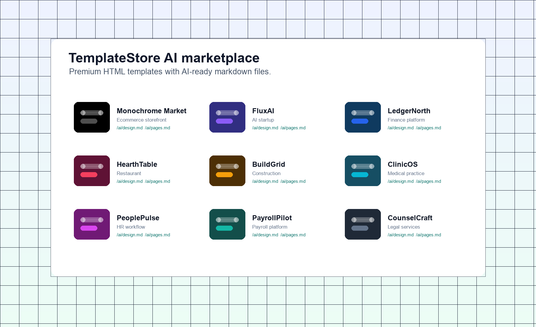 AI-ready template marketplace interface preview